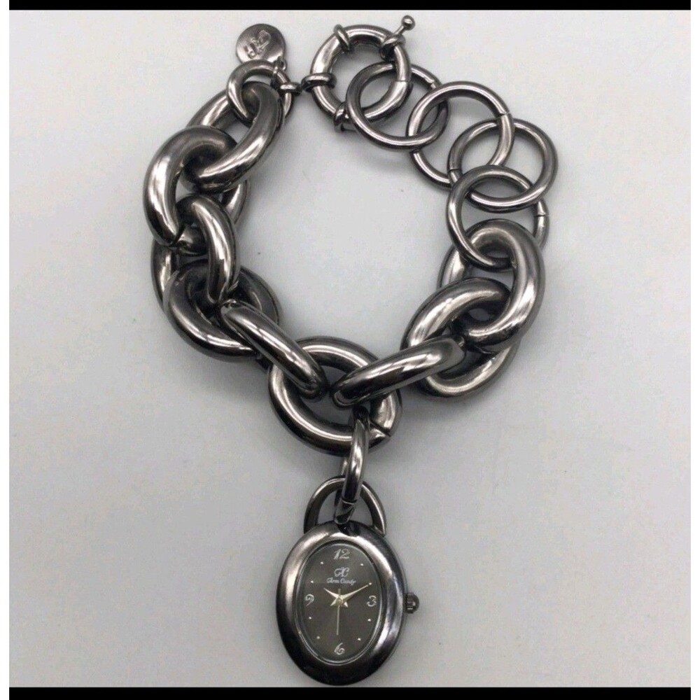 Arm Candy Charm Bracelet Watch Women Gunmetal Oval With Box